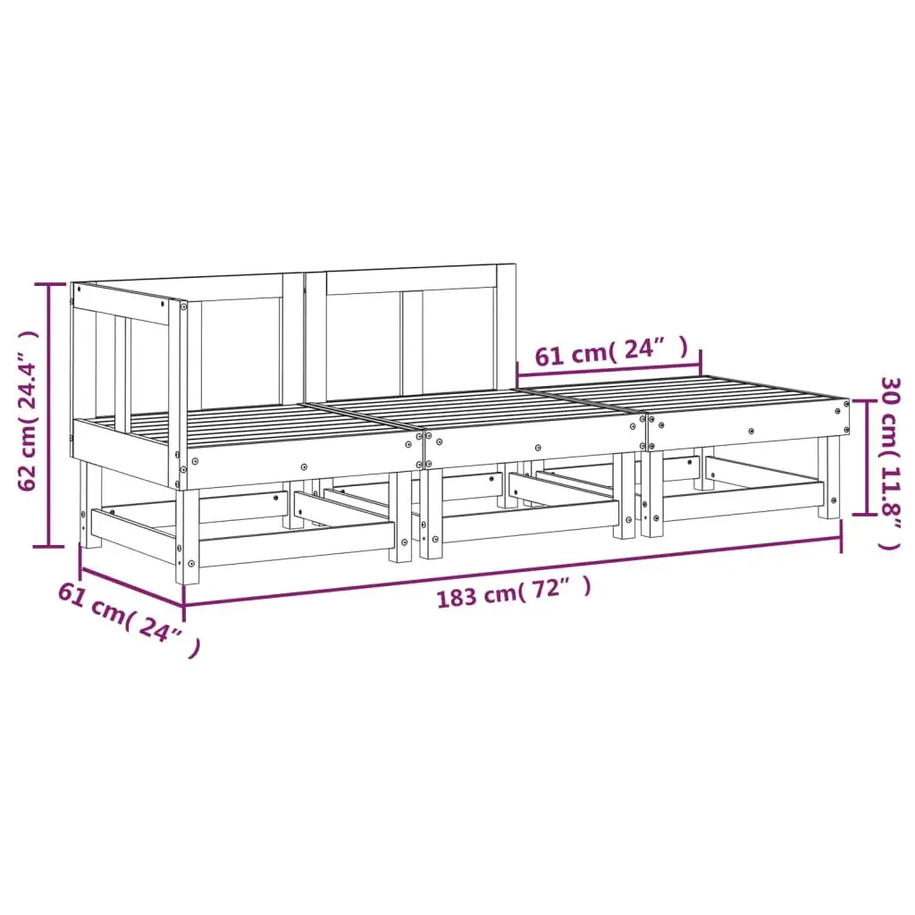3 Piece Outdoor Garden Lounge Set Modular Sectional Sofa Patio Furniture