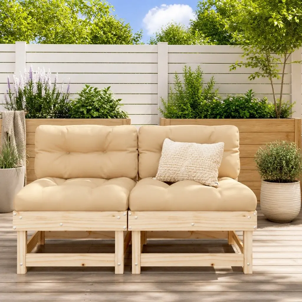 Outdoor Sectional Sofa Middle Unit with Cushions Solid Pine Wood Garden Patio