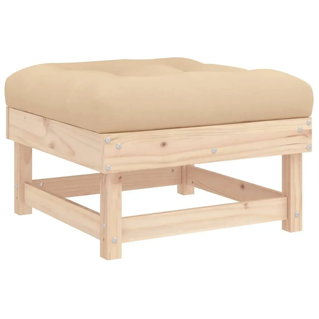 Garden Footstool with Cushion Outdoor Seating Patio Lounge Slatted Design