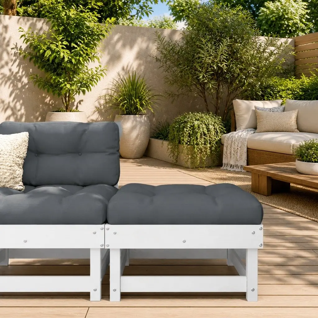 Garden Footstool Outdoor Patio Furniture White Solid Pine with Cushion
