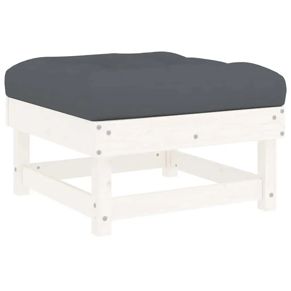 Garden Footstool Outdoor Patio Furniture White Solid Pine with Cushion