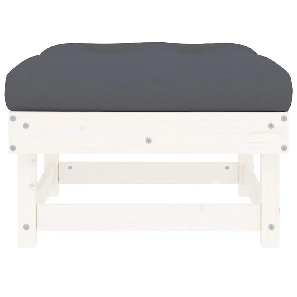 Garden Footstool Outdoor Patio Furniture White Solid Pine with Cushion