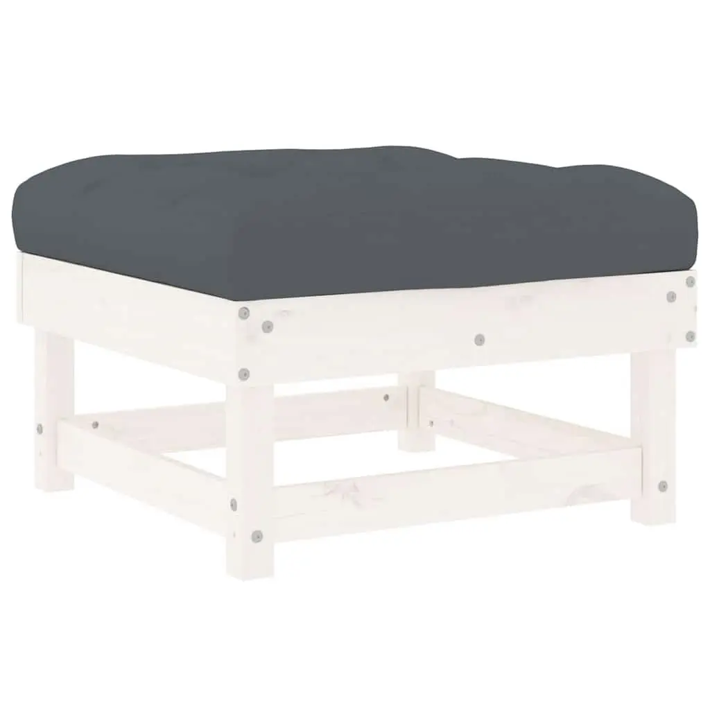 Garden Footstool Outdoor Patio Furniture White Solid Pine with Cushion