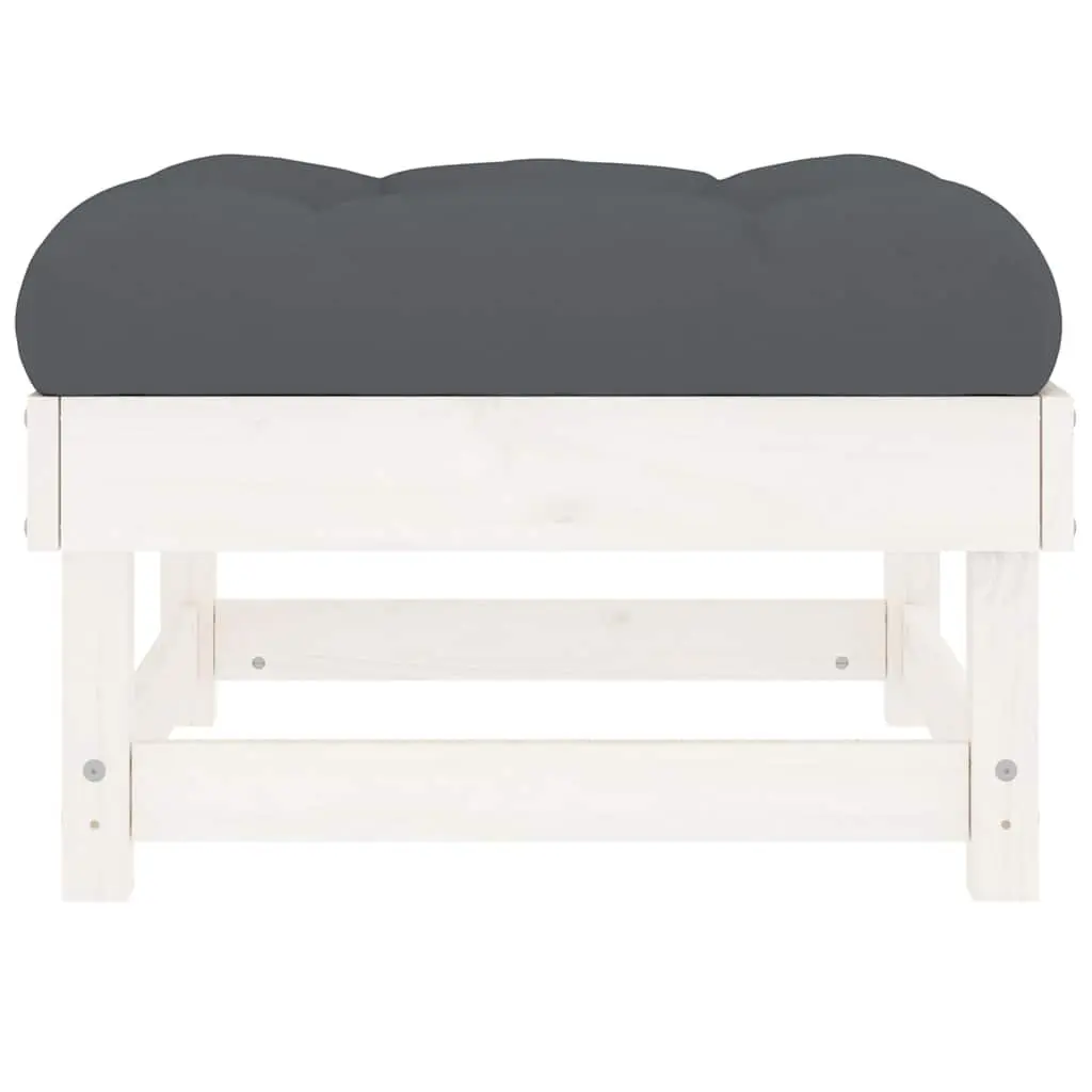 Garden Footstool Outdoor Patio Furniture White Solid Pine with Cushion