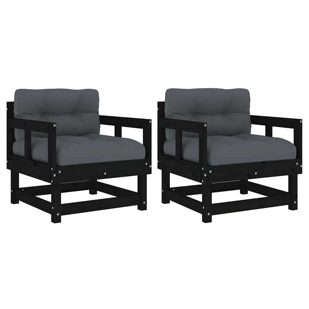 Garden Chairs Outdoor Use 2 Piece Black Wood Patio Lounge Set
