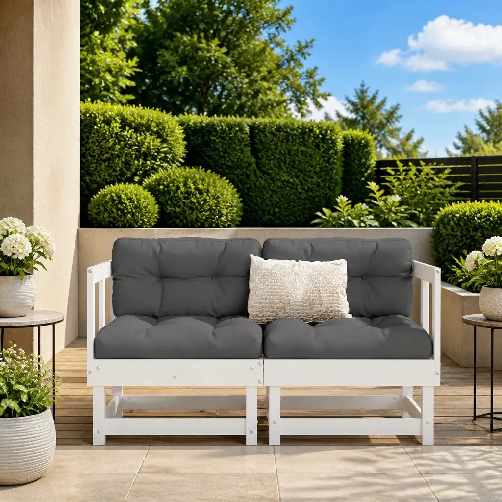 Corner Sofa Units Outdoor Patio Garden 2 pcs White Solid Wood Pine