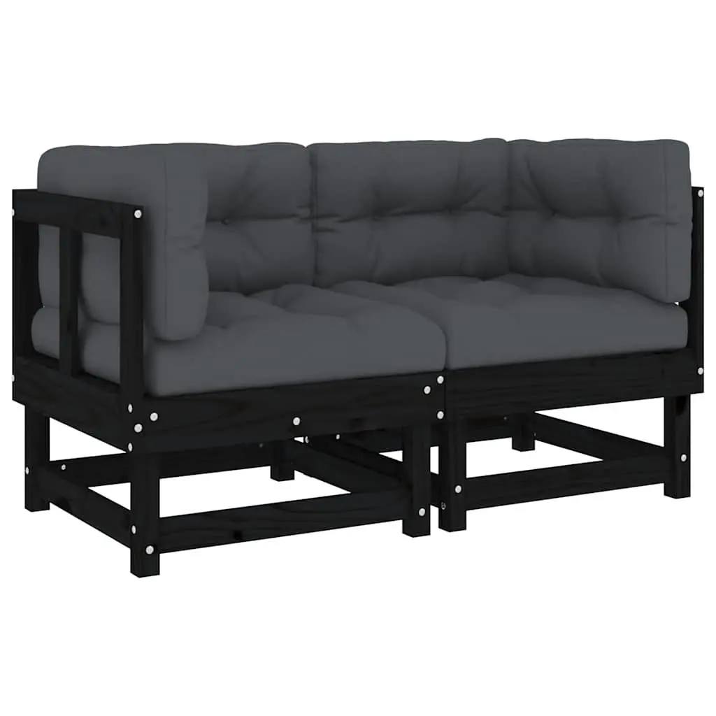 Corner Sectional Sofa Set 2 pcs Black Wooden Garden Patio Outdoor Seating