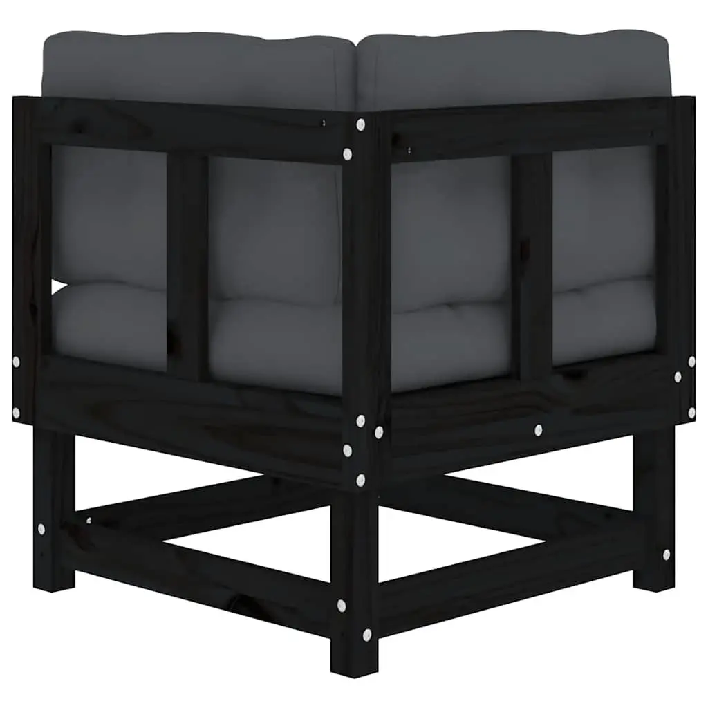 Corner Sectional Sofa Set 2 pcs Black Wooden Garden Patio Outdoor Seating