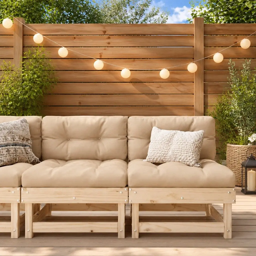 Outdoor Middle Sofas 2 pcs Garden Patio Brown Solid Pine Wood with Cushions