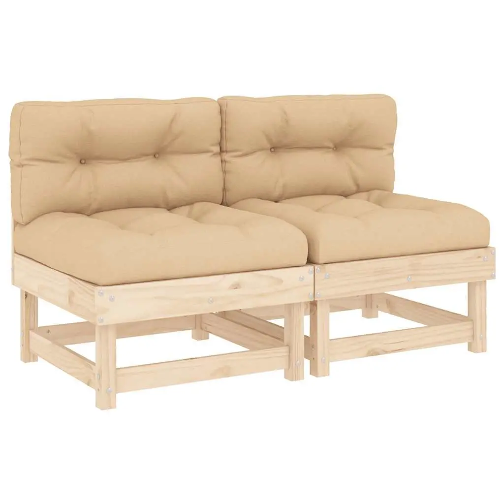 Outdoor Middle Sofas 2 pcs Garden Patio Brown Solid Pine Wood with Cushions