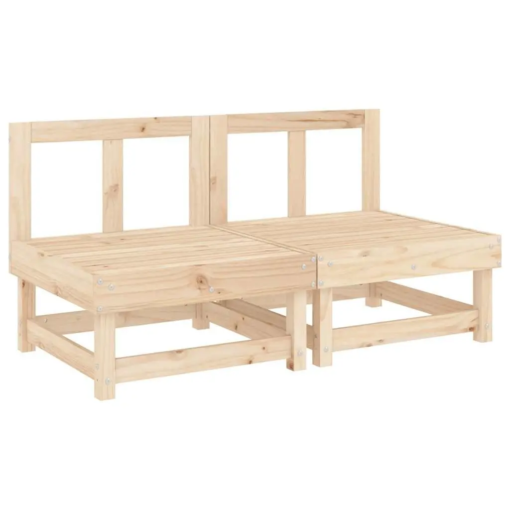 Outdoor Middle Sofas 2 pcs Garden Patio Brown Solid Pine Wood with Cushions