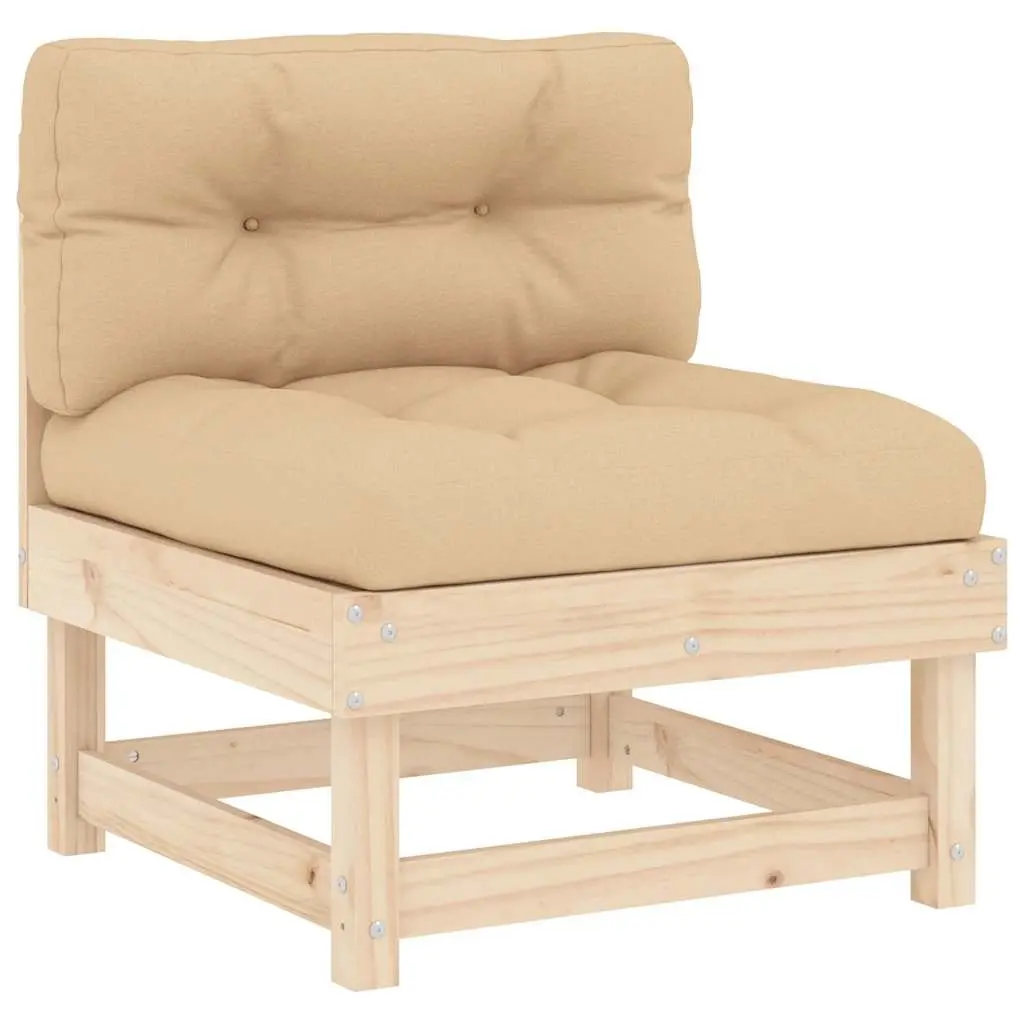 Outdoor Middle Sofas 2 pcs Garden Patio Brown Solid Pine Wood with Cushions