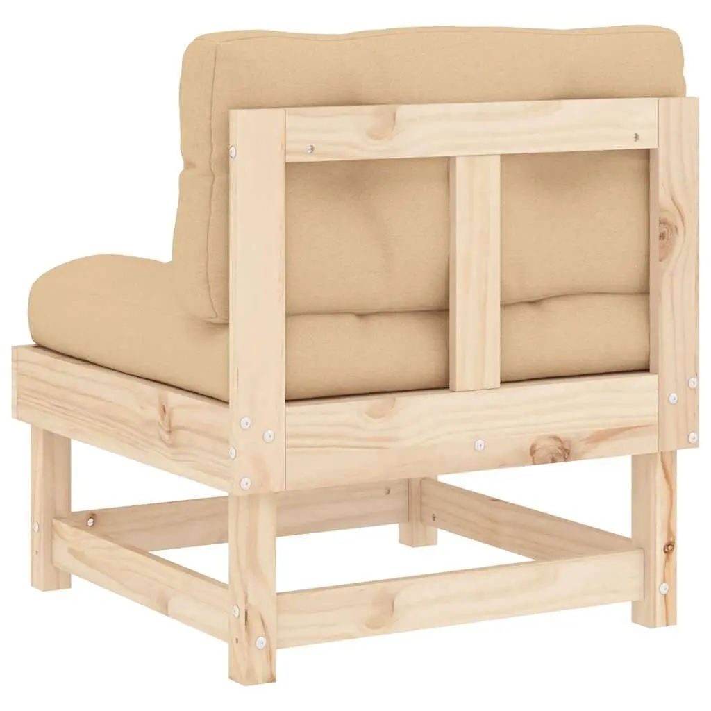 Outdoor Middle Sofas 2 pcs Garden Patio Brown Solid Pine Wood with Cushions