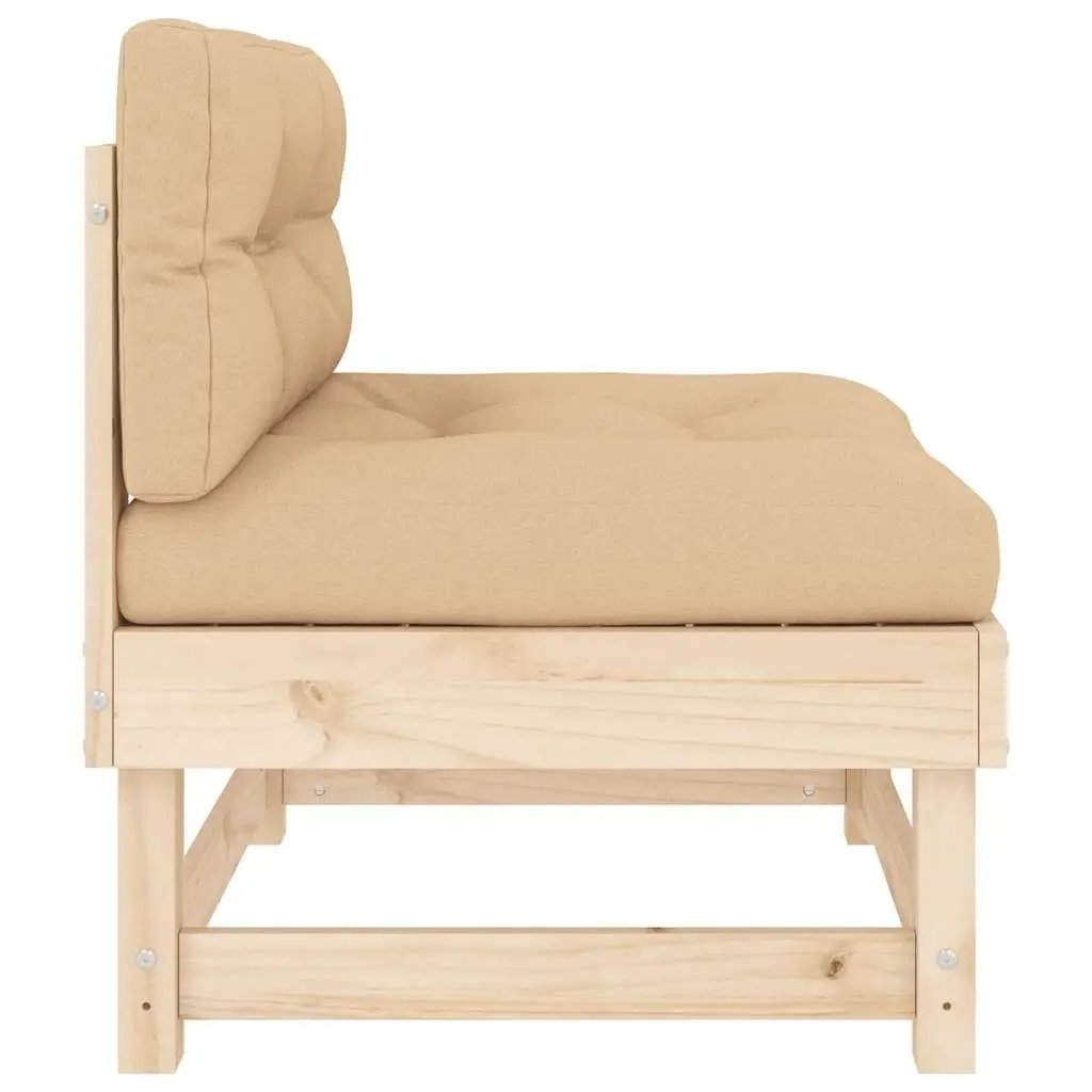 Outdoor Middle Sofas 2 pcs Garden Patio Brown Solid Pine Wood with Cushions