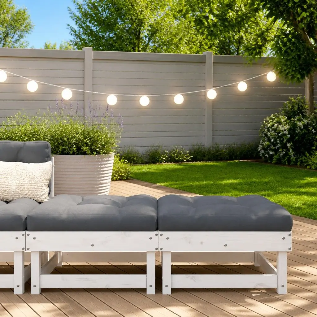 Outdoor Wooden Footstools with Cushions