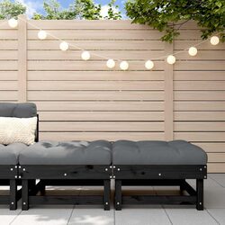 Black Wood Footstools with Cushions – 2-Piece Outdoor Set