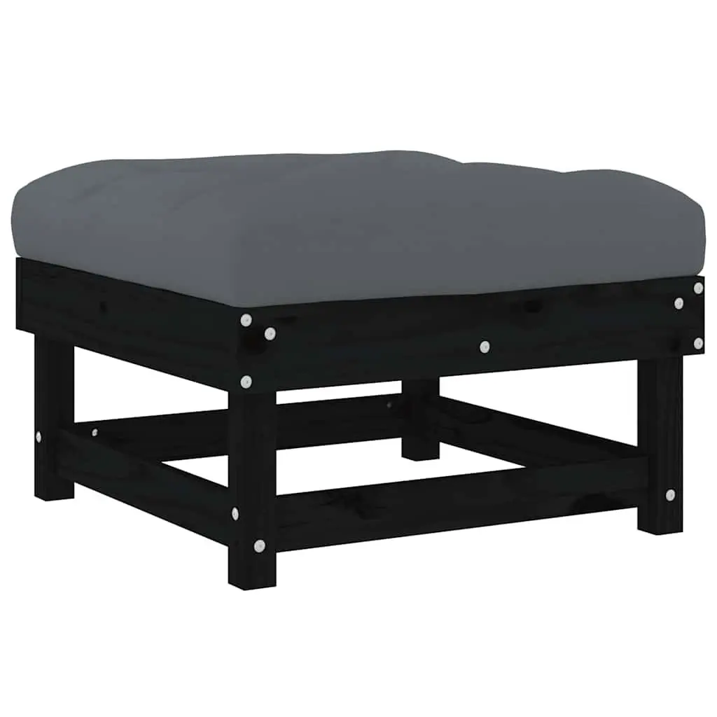 Outdoor Garden Footstools Set of 2 with Cushions Black Wood
