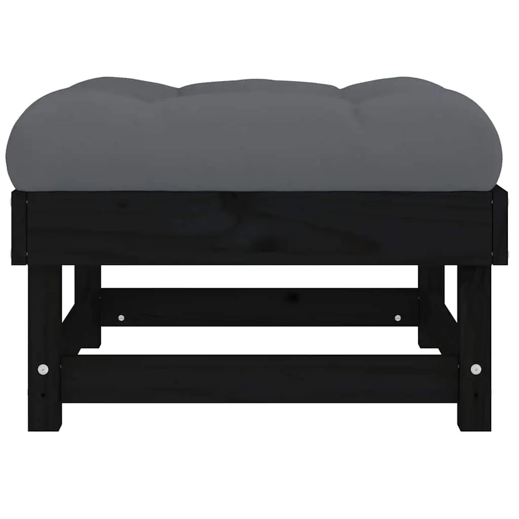 Outdoor Garden Footstools Set of 2 with Cushions Black Wood