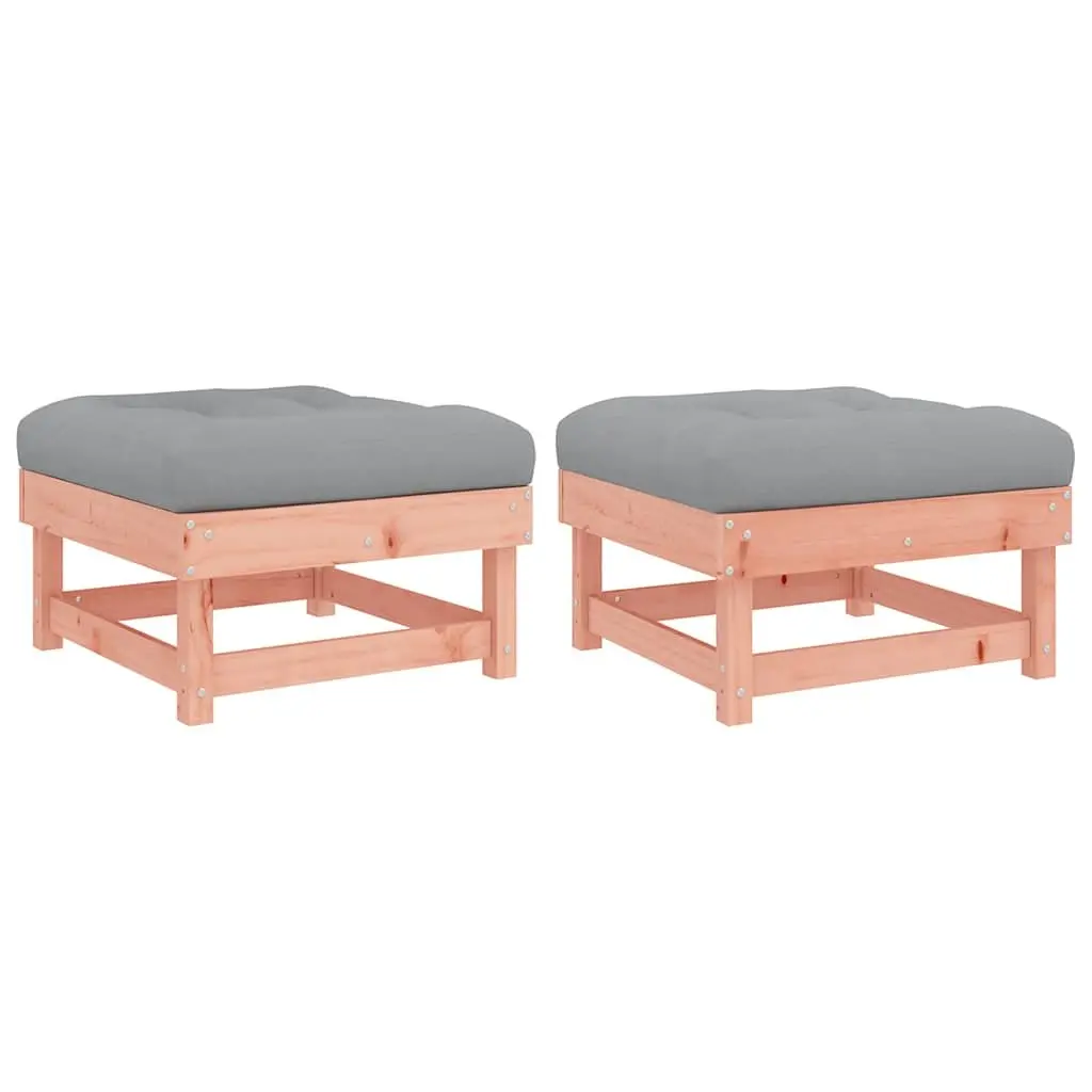 Wooden Garden Footstools for Outdoor Use with Cushions 2 Piece Set