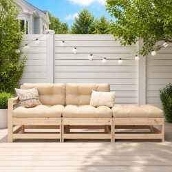 Garden Lounge Set 3 Piece Outdoor Sectional Sofa Patio Furniture Solid Wood Pine
