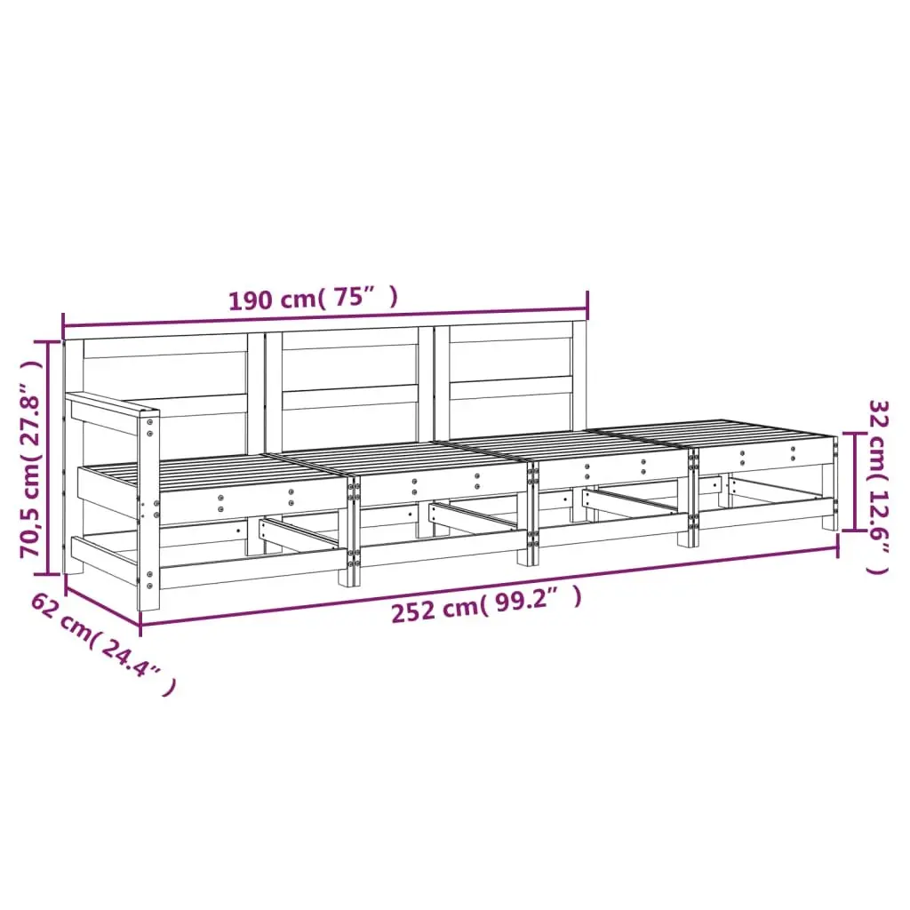 Garden Lounge Set Outdoor 4 Piece Solid Pine Wood Sectional Sofa