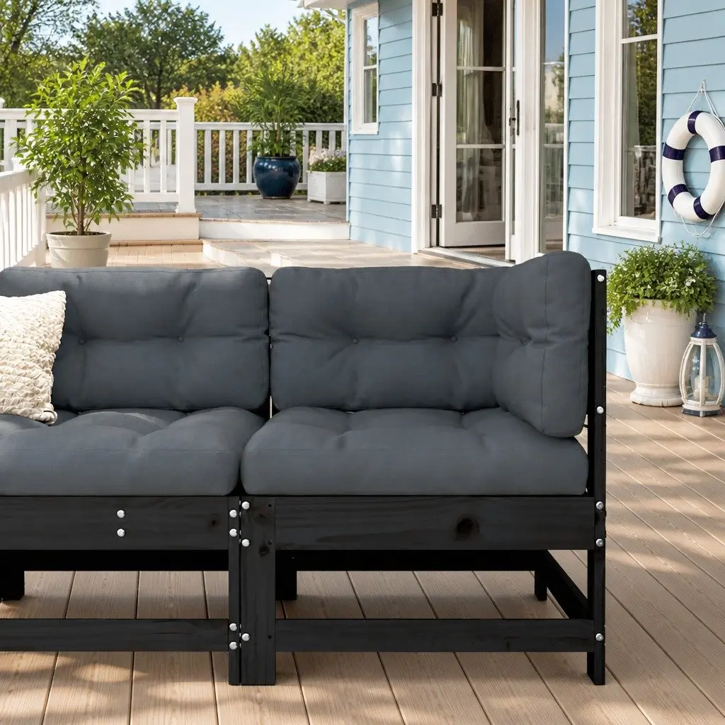 Black Modular Corner Sofa with Cushions and Pine Construction