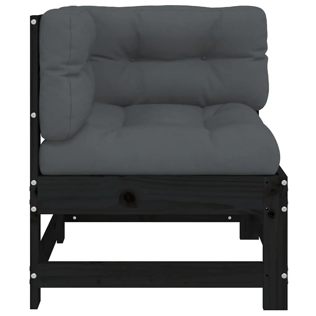 Black Modular Corner Sofa with Cushions and Pine Construction