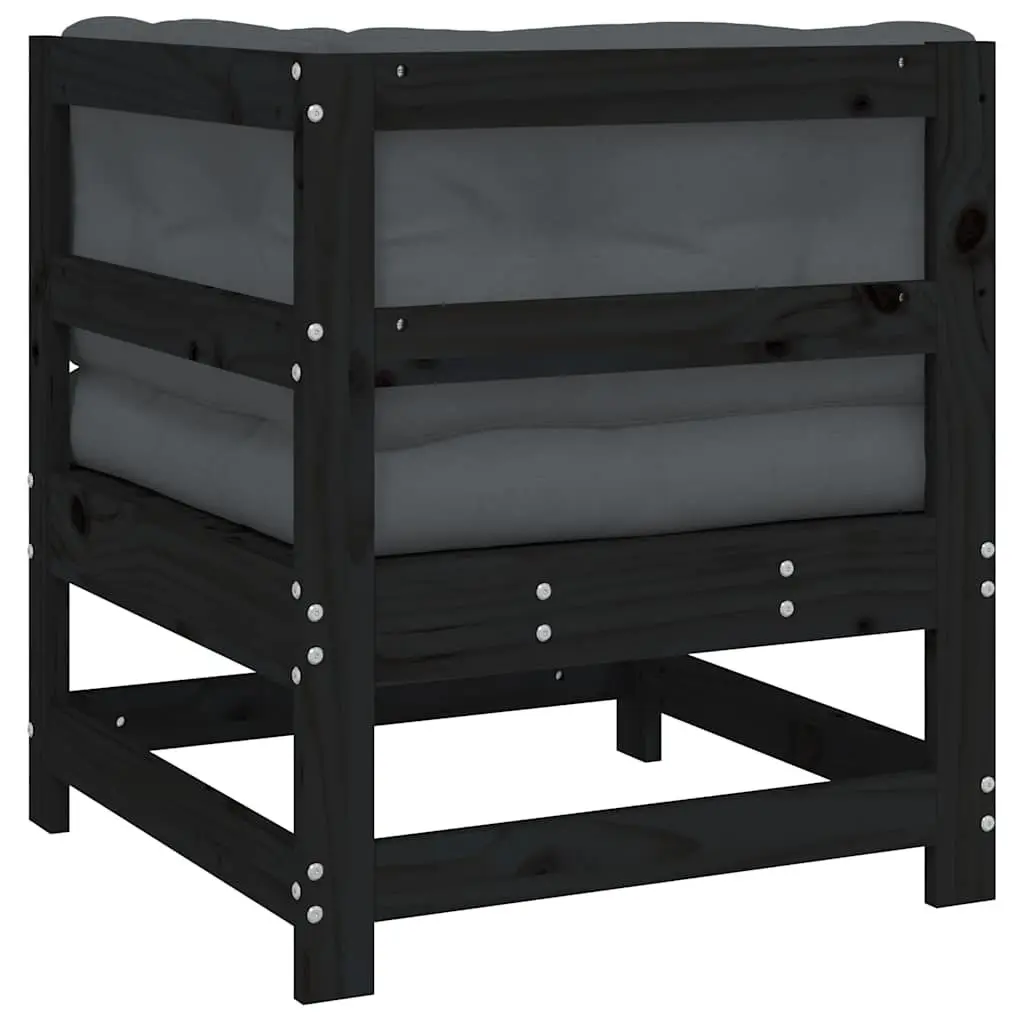 Black Modular Corner Sofa with Cushions and Pine Construction