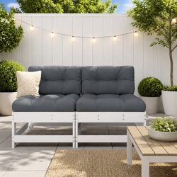 Middle Outdoor Sectional Sofa with Cushions White Solid Pine Wood Garden Patio