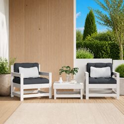 Garden Chairs with Cushions 2 pcs White Wood Patio Outdoor Seating Armrest