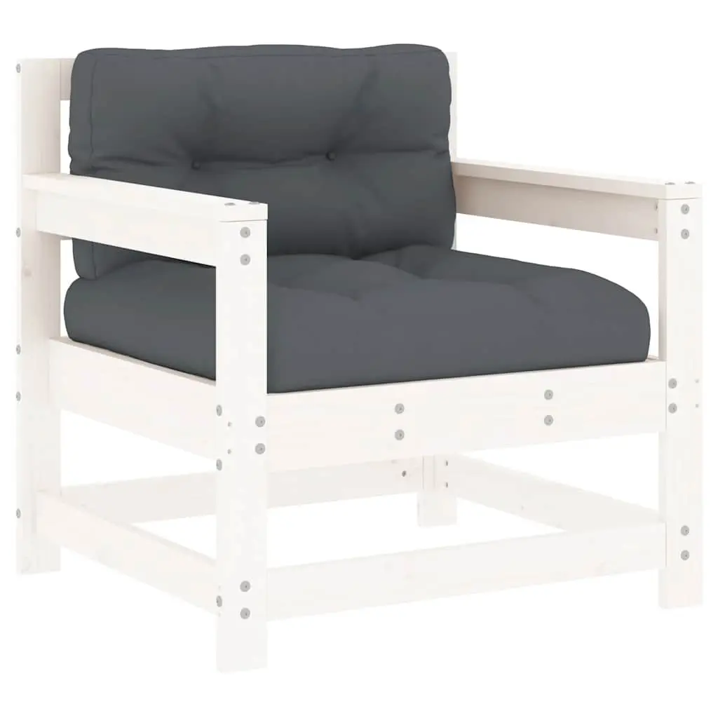 Garden Chairs with Cushions 2 pcs White Wood Patio Outdoor Seating Armrest