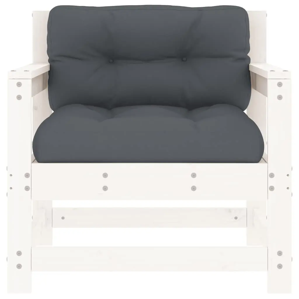 Garden Chairs with Cushions 2 pcs White Wood Patio Outdoor Seating Armrest