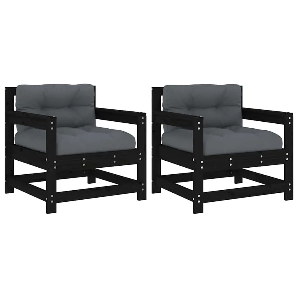 Wooden Garden Chairs with Cushions for Patio and Terrace 2 Piece Black