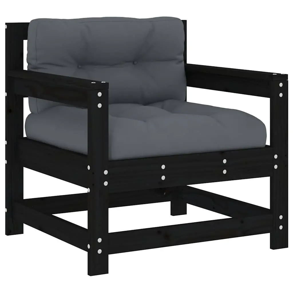 Wooden Garden Chairs with Cushions for Patio and Terrace 2 Piece Black