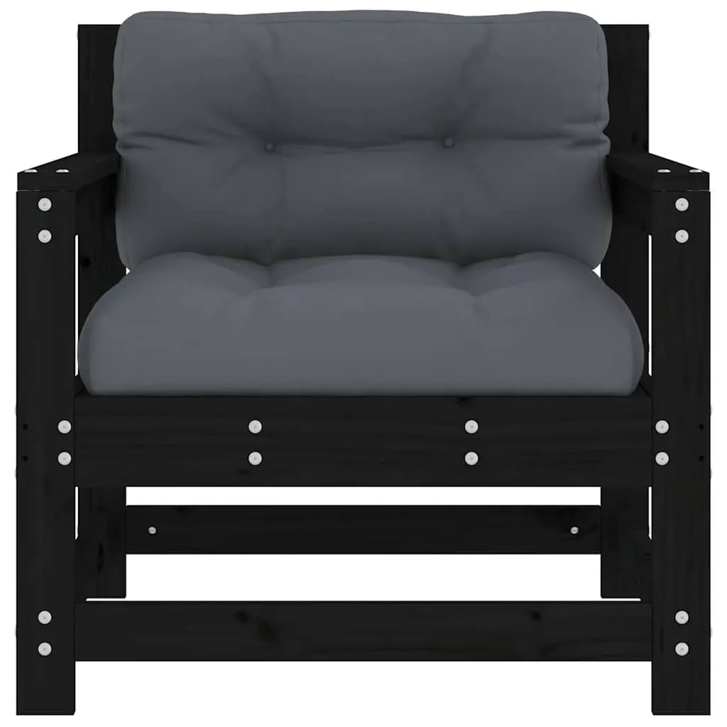 Wooden Garden Chairs with Cushions for Patio and Terrace 2 Piece Black