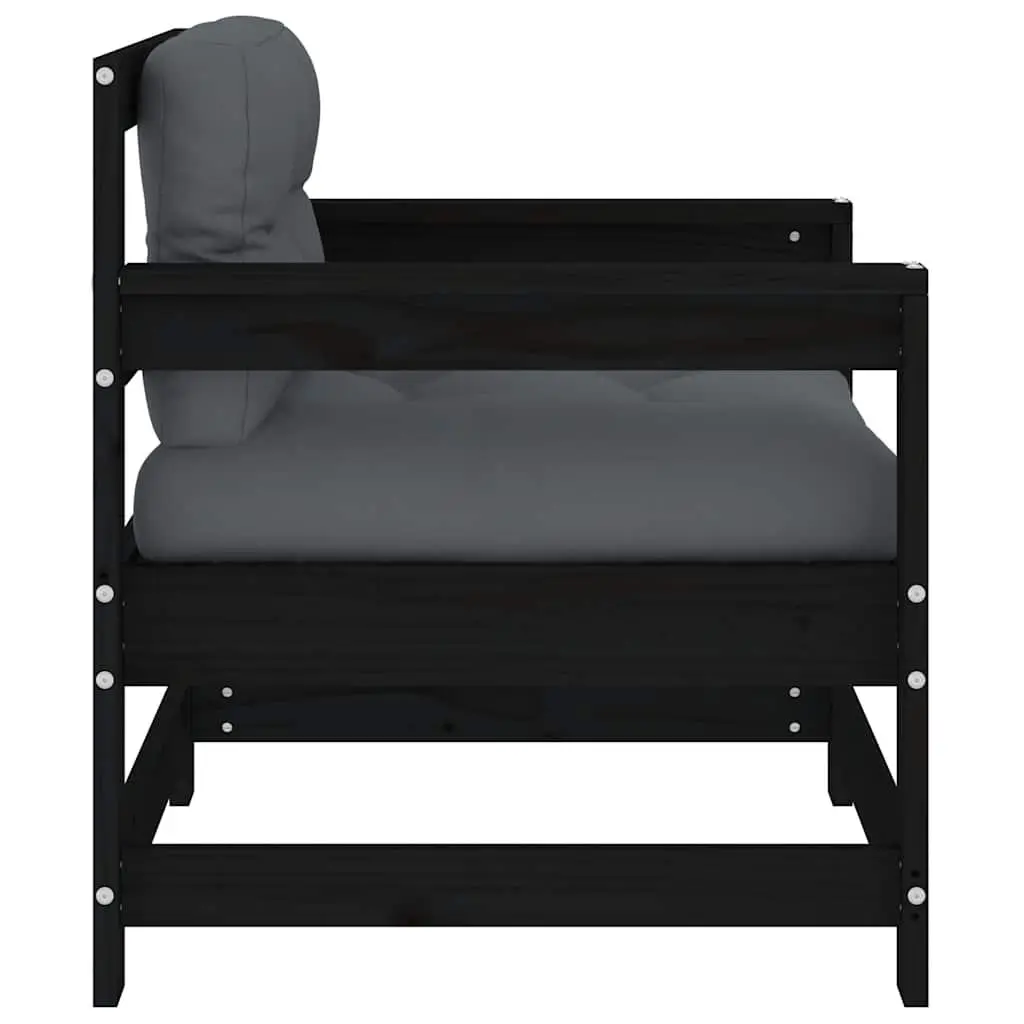 Wooden Garden Chairs with Cushions for Patio and Terrace 2 Piece Black