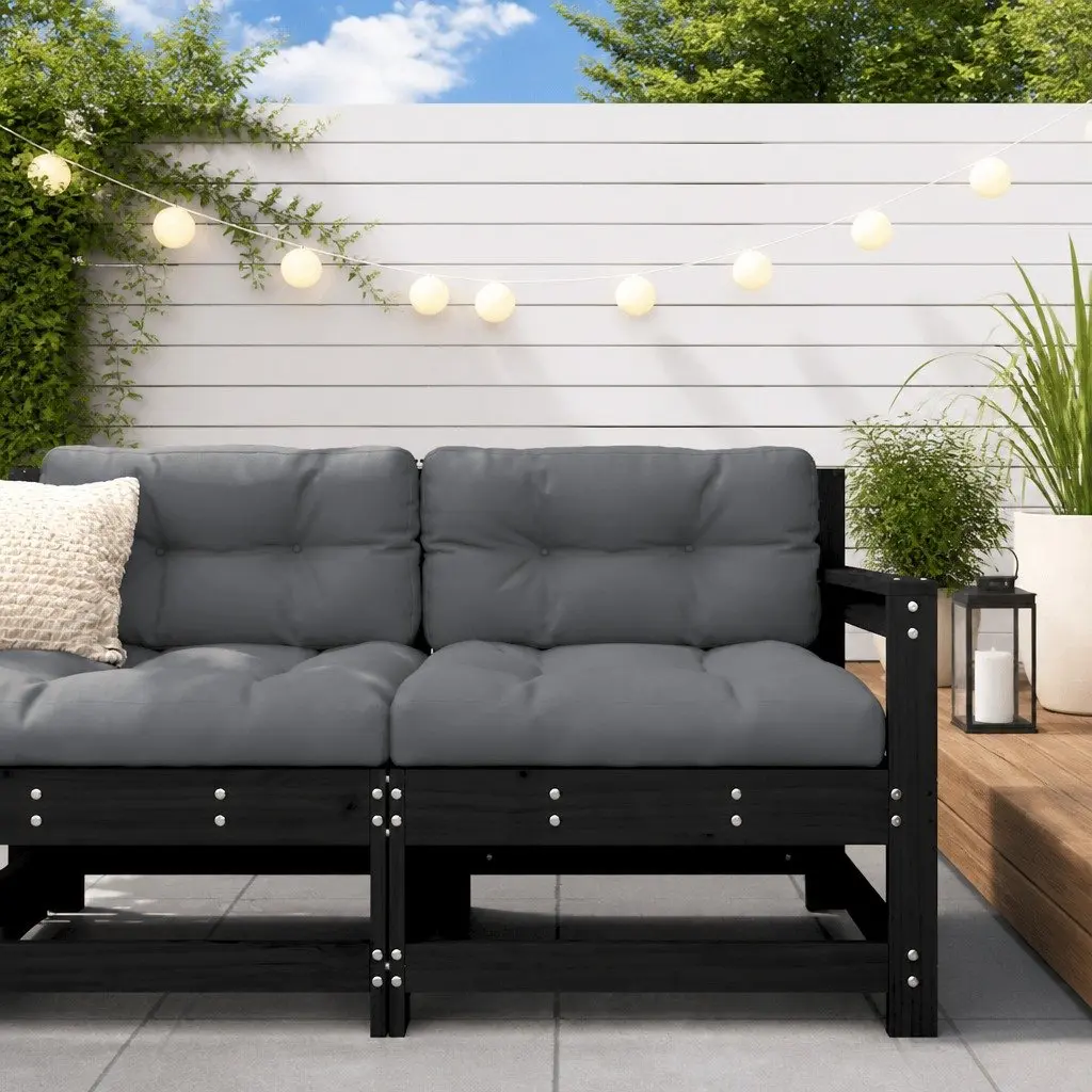 Outdoor Garden Chair with Cushions Black Solid Wood Pine Slatted Design
