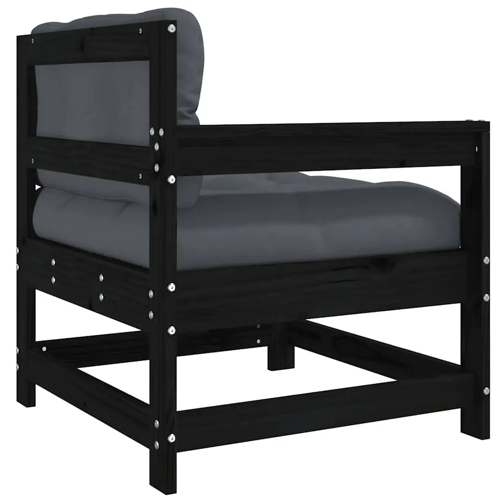 Outdoor Garden Chair with Cushions Black Solid Wood Pine Slatted Design