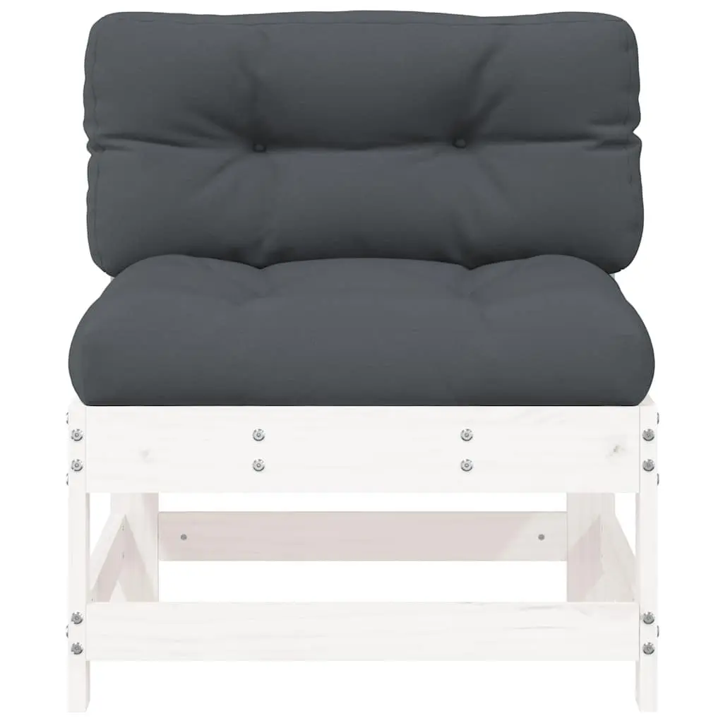 Outdoor Middle Sectional Sofa 2 pcs White Solid Wood Pine Garden Patio Cushions