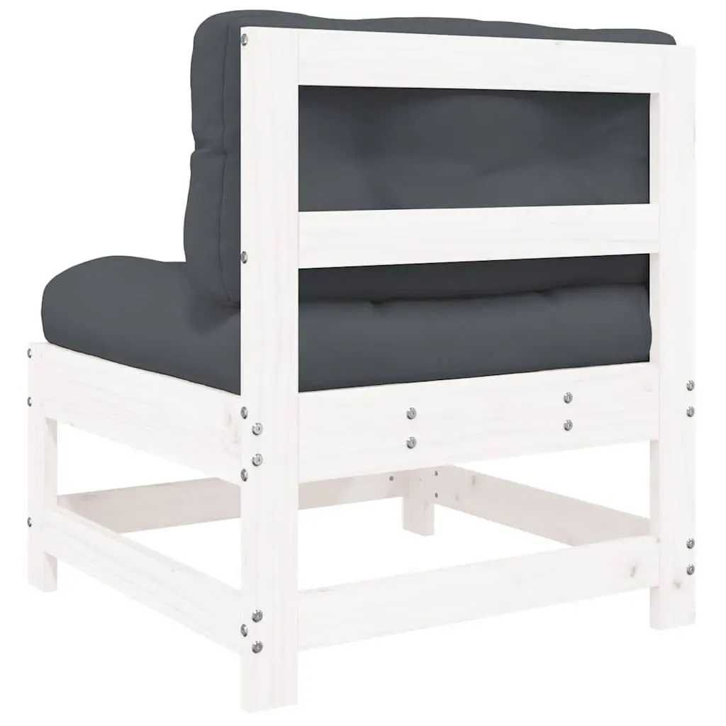 Outdoor Middle Sectional Sofa 2 pcs White Solid Wood Pine Garden Patio Cushions