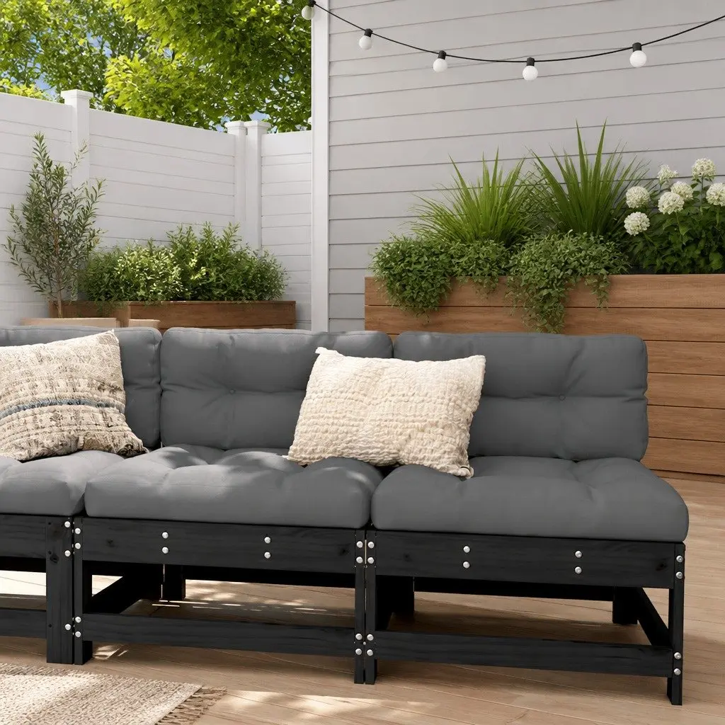 Middle Sectional Sofa for Outdoor Use with Cushions 2 pcs Black Pine