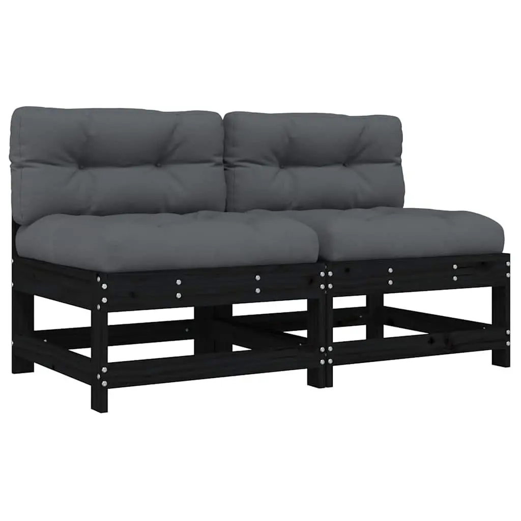 Middle Sectional Sofa for Outdoor Use with Cushions 2 pcs Black Pine