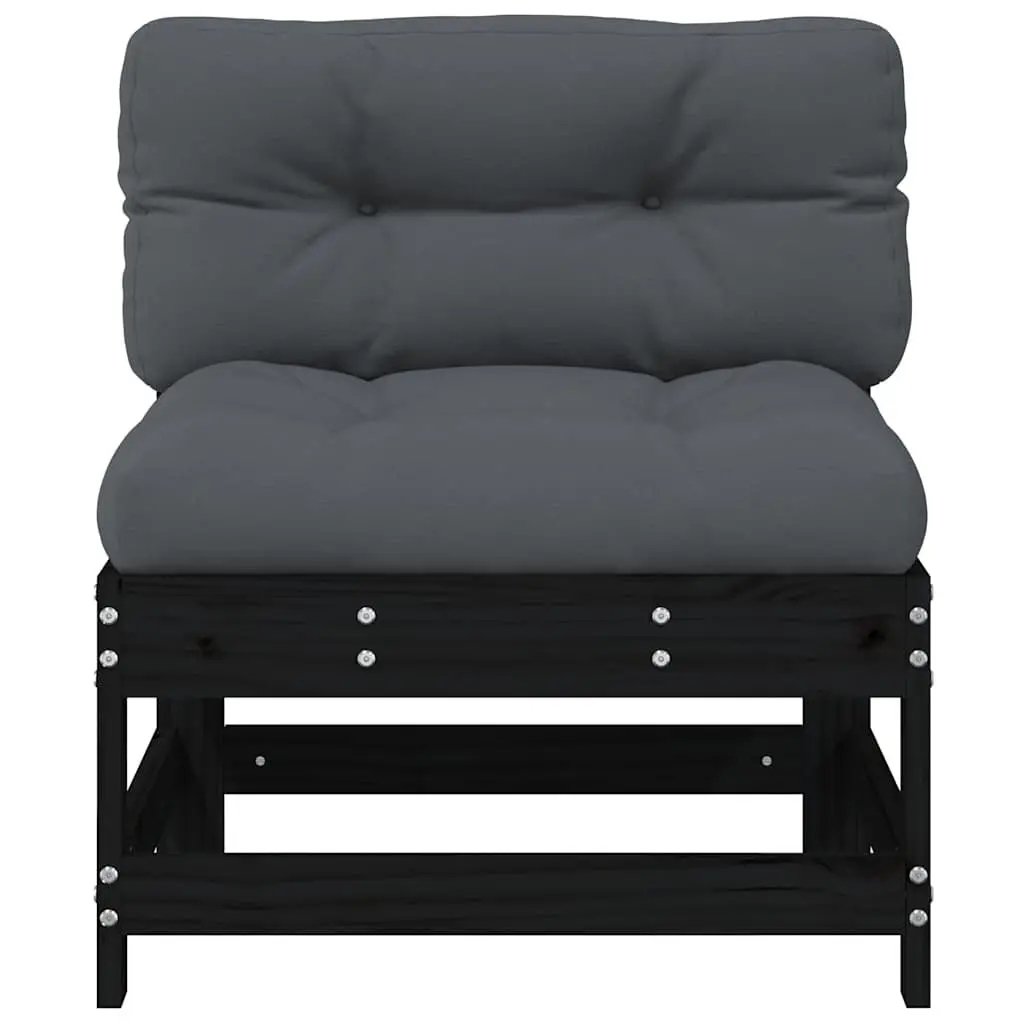 Middle Sectional Sofa for Outdoor Use with Cushions 2 pcs Black Pine