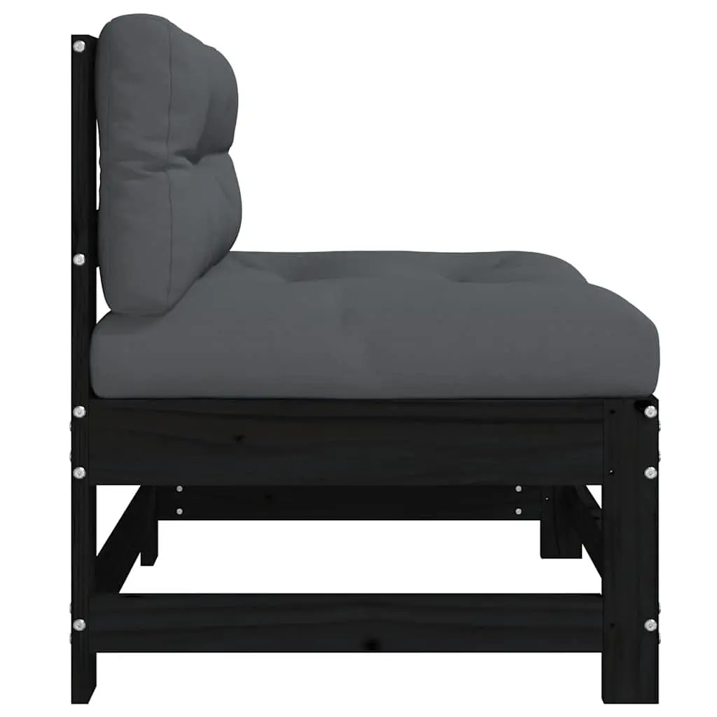Middle Sectional Sofa for Outdoor Use with Cushions 2 pcs Black Pine