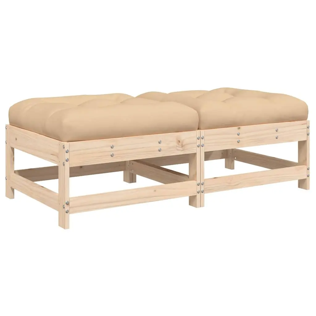 Garden Footstools with Cushions 2pcs Outdoor Seating Brown Wooden Patio