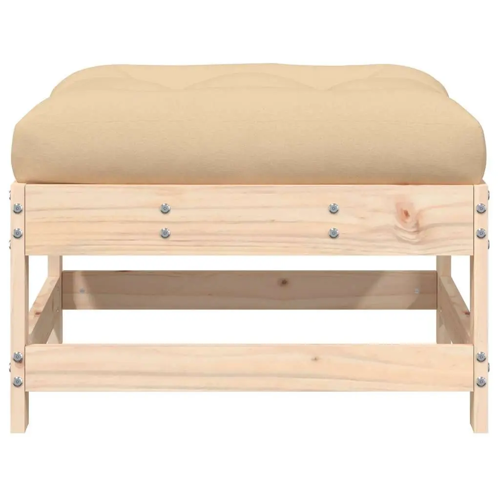 Garden Footstools with Cushions 2pcs Outdoor Seating Brown Wooden Patio