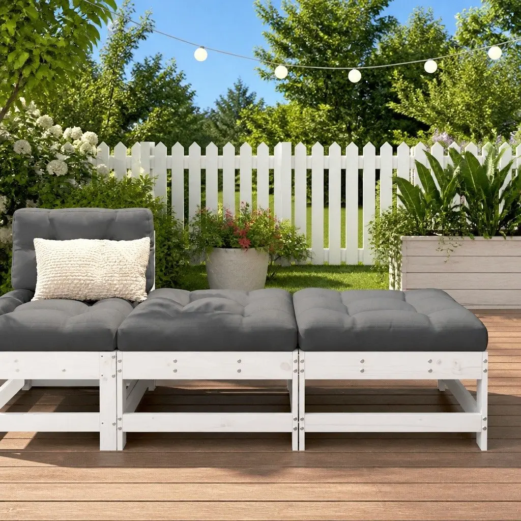 Wooden Footstools for Outdoor Use with Cushions 2 Piece White