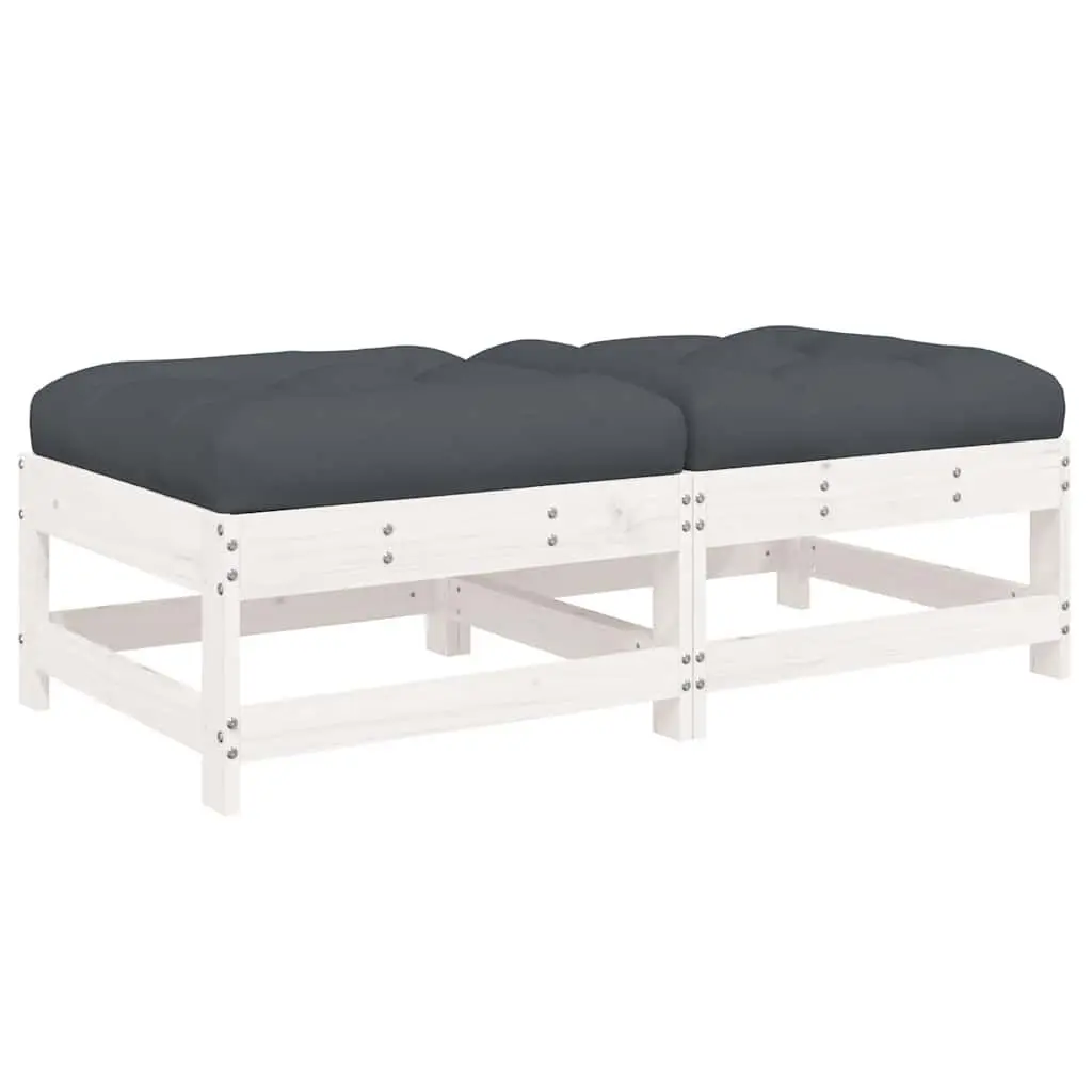 Wooden Footstools for Outdoor Use with Cushions 2 Piece White