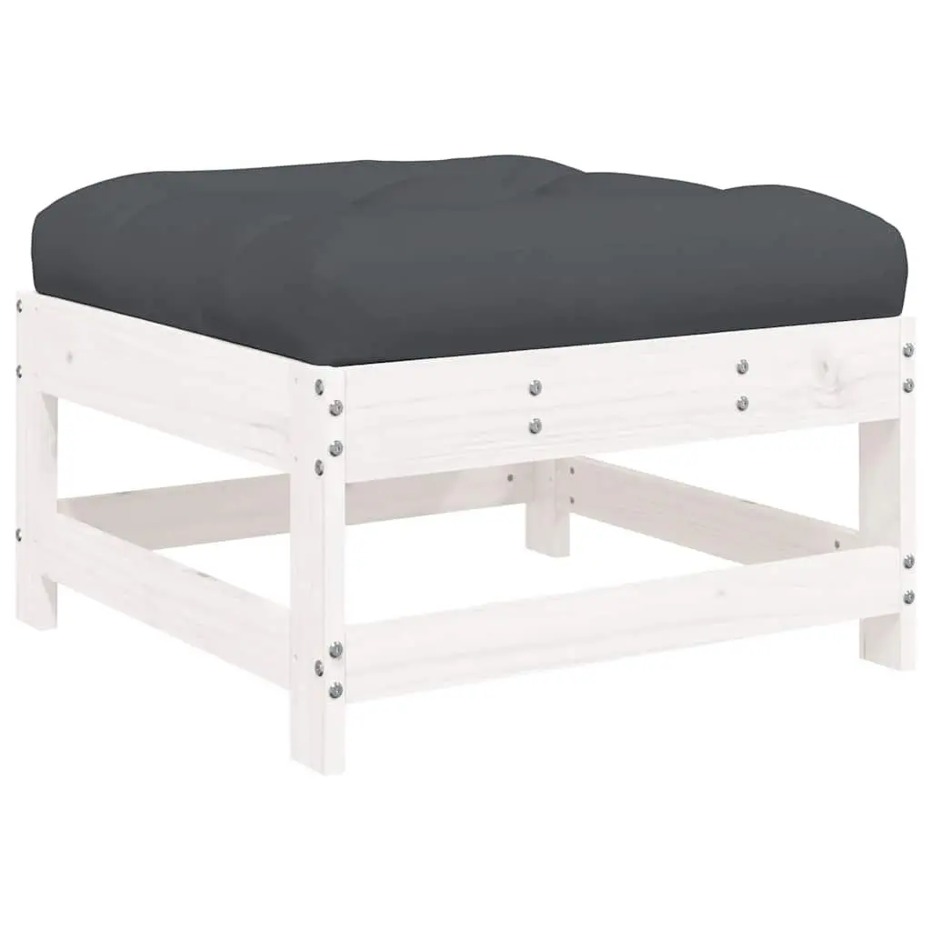 Wooden Footstools for Outdoor Use with Cushions 2 Piece White