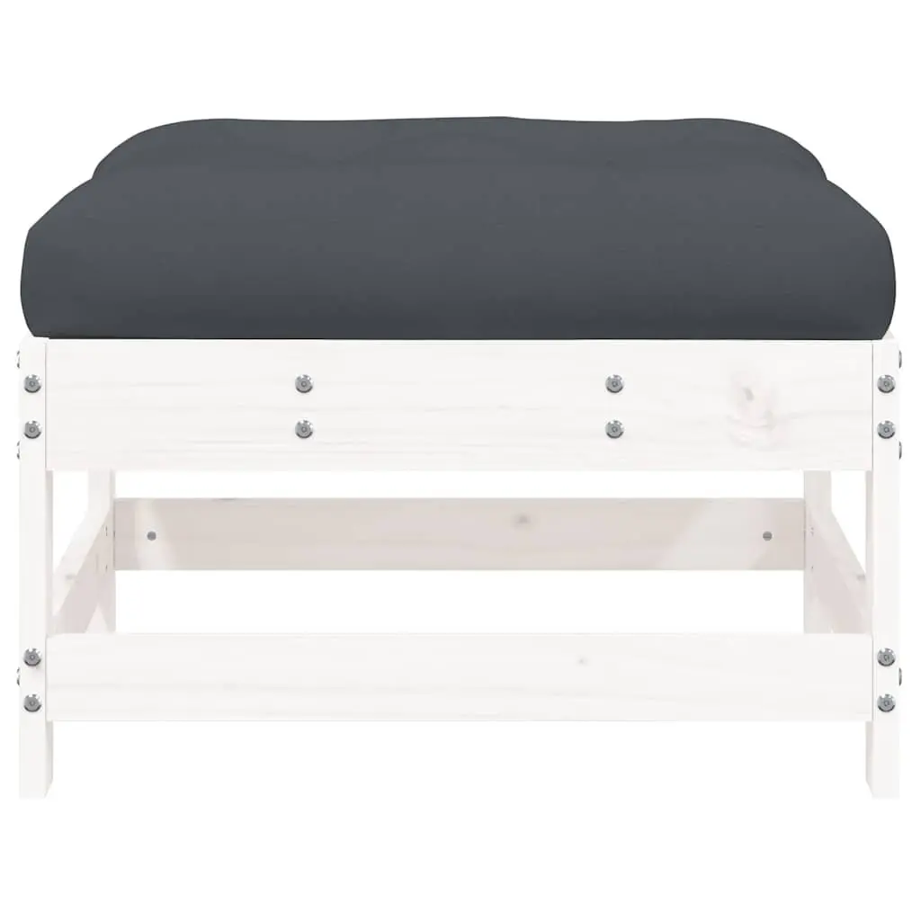 Wooden Footstools for Outdoor Use with Cushions 2 Piece White